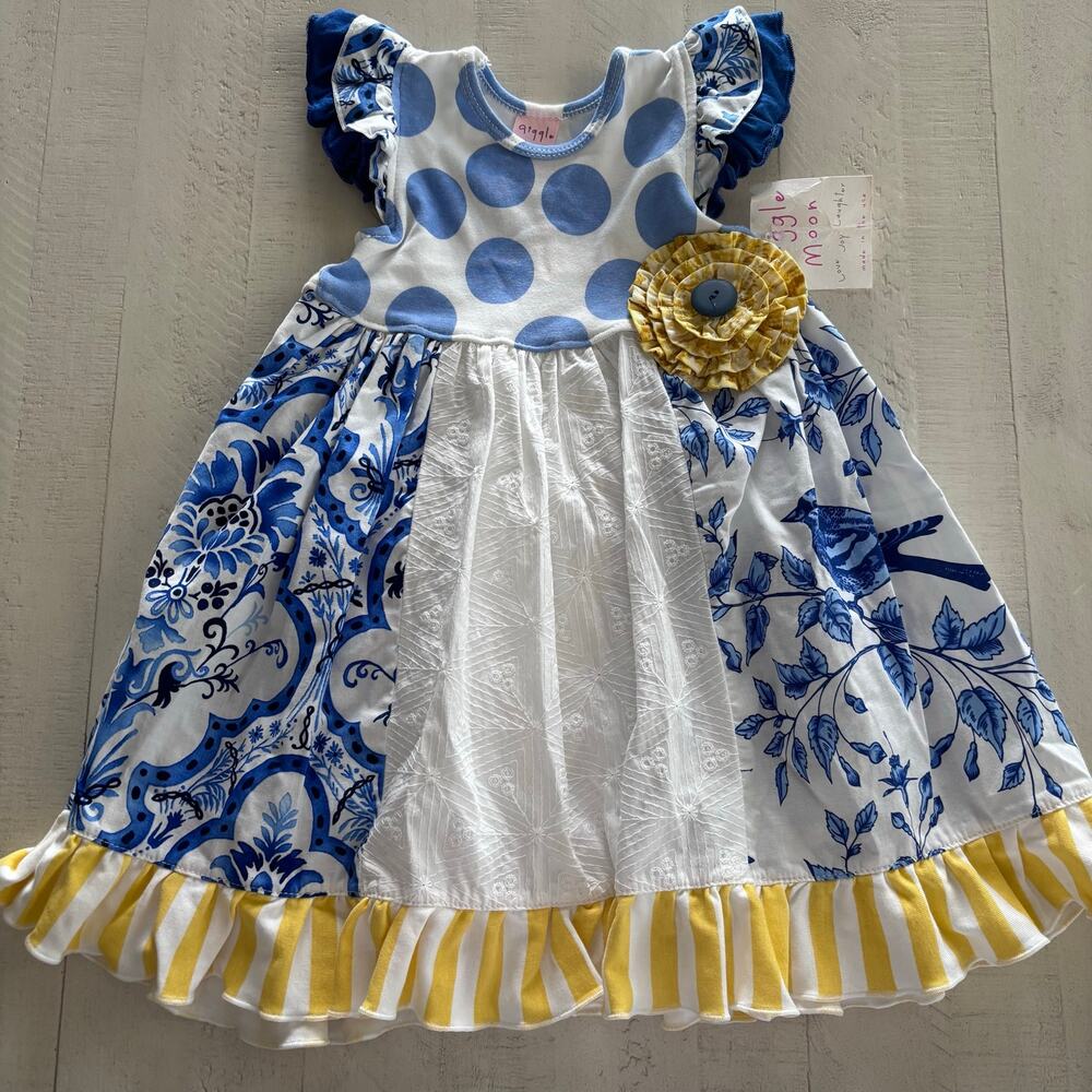 NWT Gigglemoon Blue White & Yellow Floral Dress Size 3T Preppy Cottagecore
